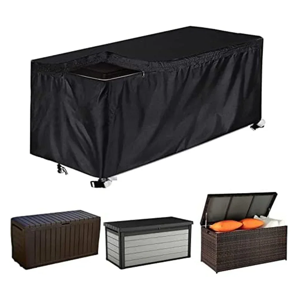 S/M/L 210D Waterproof Garden Storage Box Cover For Outdoor Furniture Rectangle Black For Various Rectangular Deck Boxes