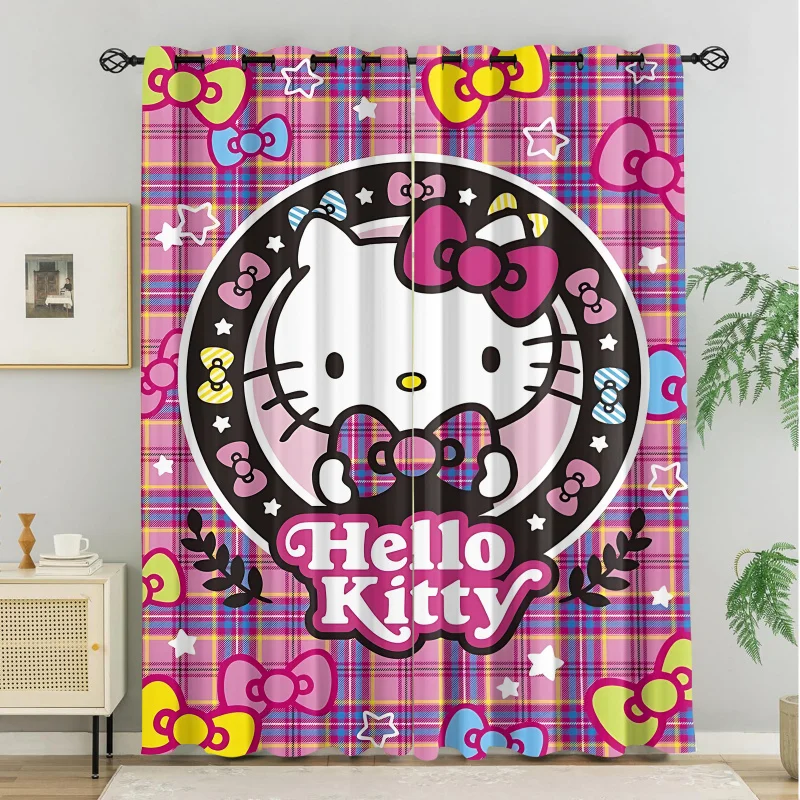 

2Pcs Sanrio Hello Kitty Grommet Curtains Light Blocking Sunscreen Durable Polyester for Bedroom Living Room Study Bathroom Decor