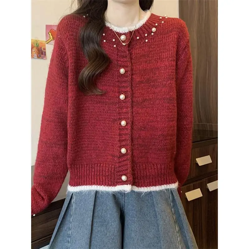 الملابس النسائية النسخة الكورية اللون منعت سترة سترة للنساء ربيع الخريف الحلو مطرز الزينة محبوك