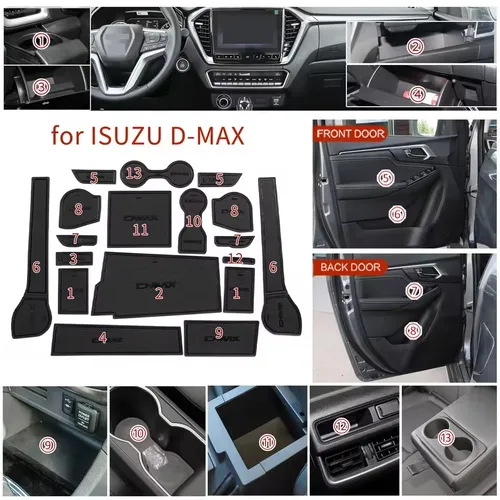 Imagen 2 del producto Para ISUZU D-MAX 2021 - 2024 PVC antideslizante puerta ranura taza Mat antideslizante puerta ranura Pad accesorios de Interior de coche