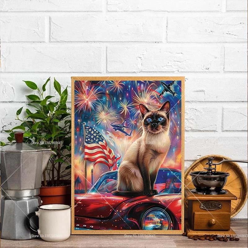 Siamese Cat 5d Crystal Diamond Painting Fighter Jets Soaring Overhead Full Mosaic Embroidery Needlework Handmade Art Gift