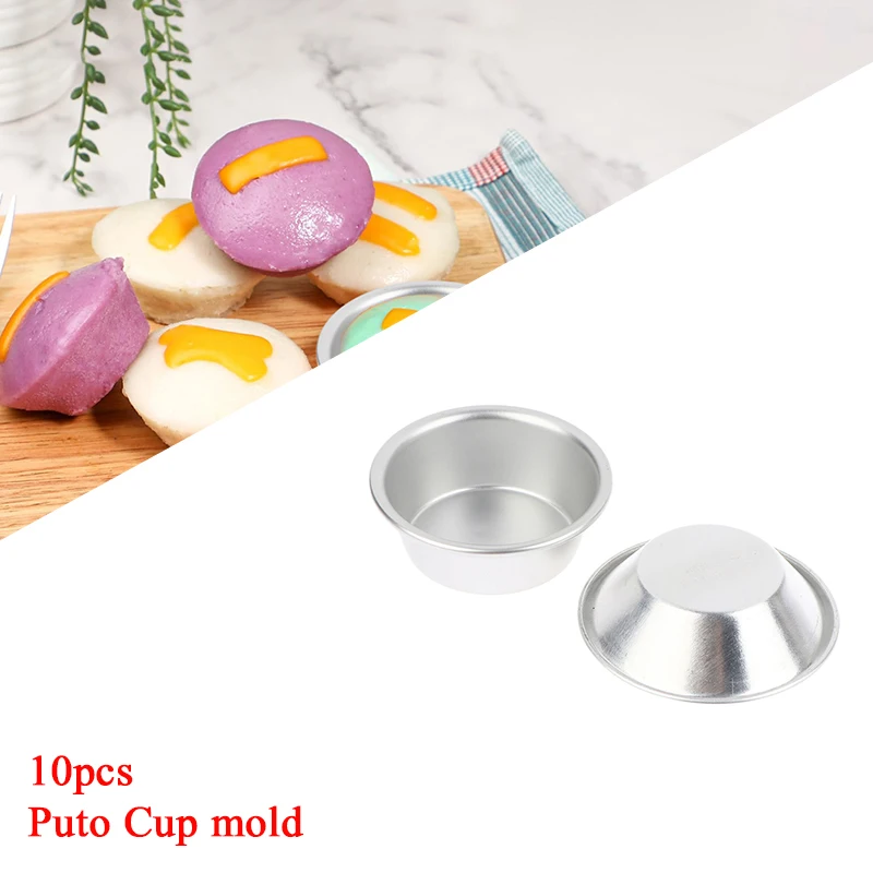 10 Uds molde de pastel Puto aleación de aluminio tarta de huevo taza Cupcake cocina molde para hornear Mini horno redondo sartén pastelería postre molde