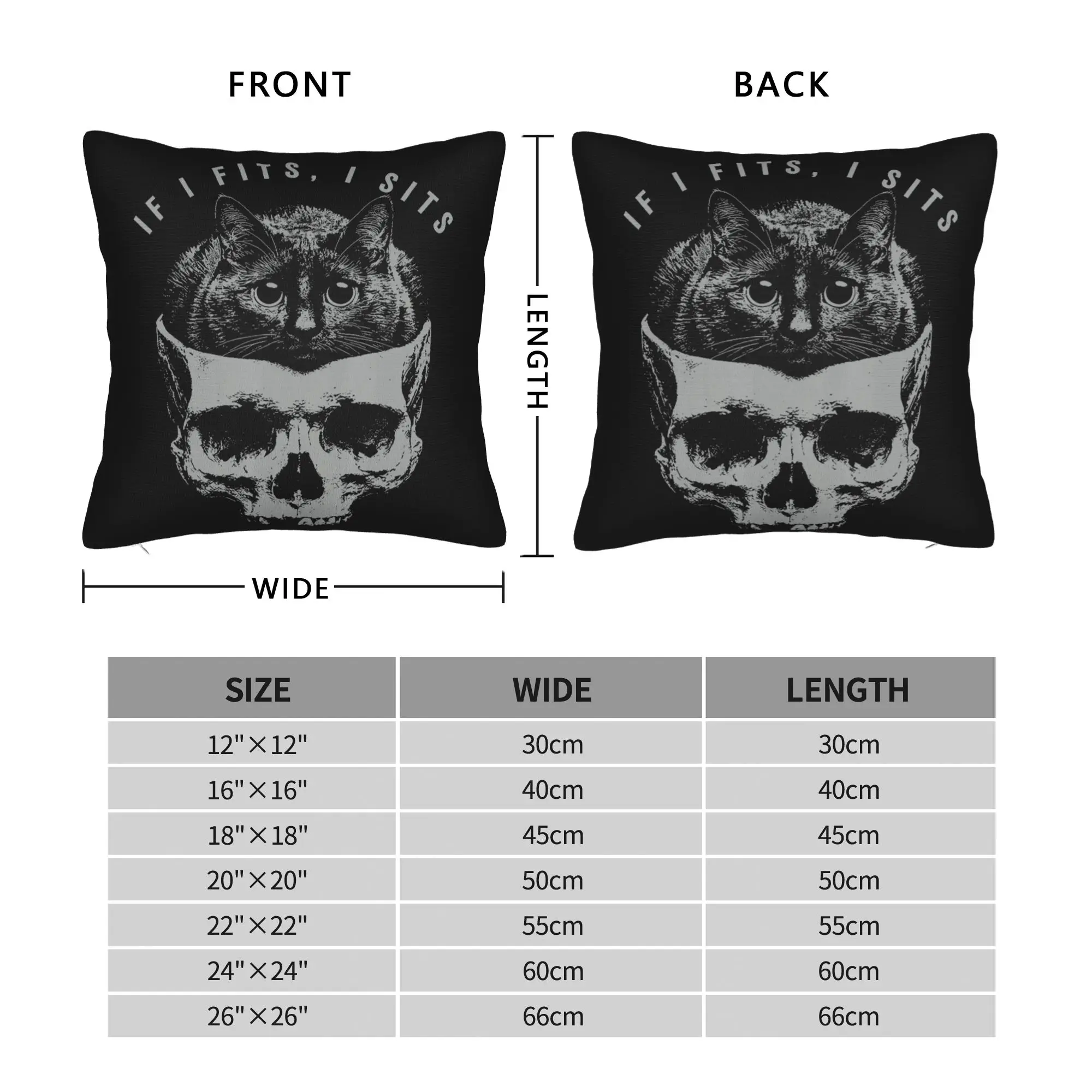 If It Fits I Sit Black Cat Skull Minimalist Meme Humor Pillow Case  Kawaii Pillow Cover Square Pillowcases For Home Decoration