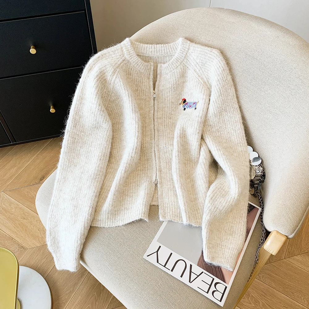

Women's Knitted Woolen Zipper Ne Cardigan Faion Slim Fit round Ne Autumn Winter New Sle Korean Version Long Sve Sw...