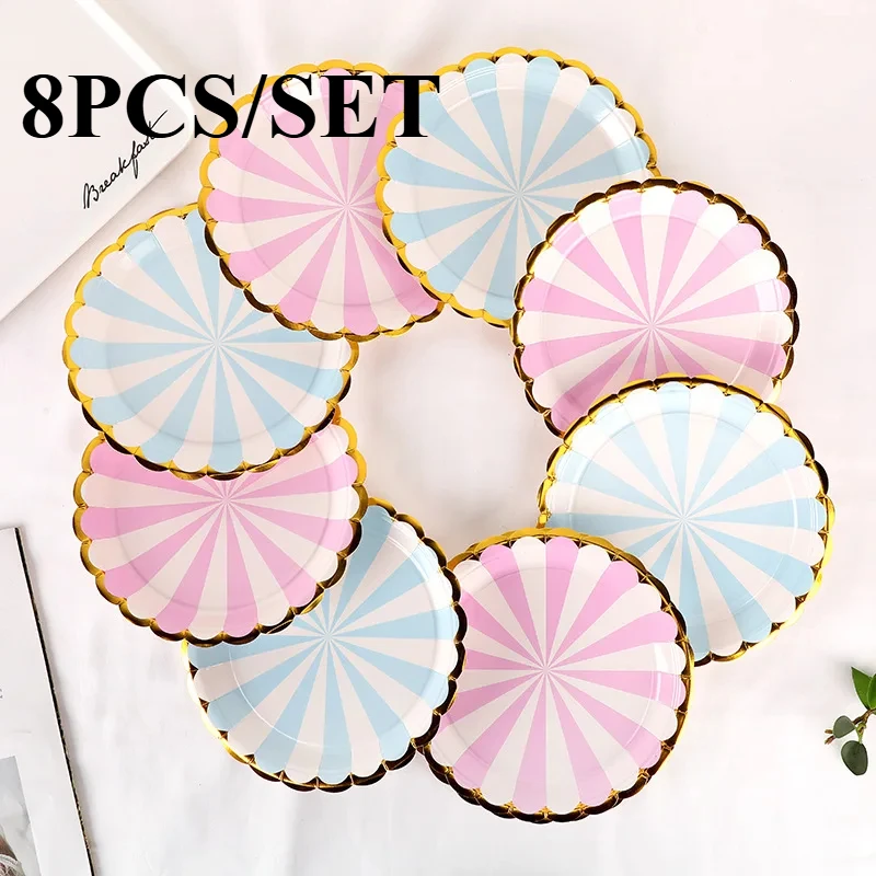 8PCS/set Gilding Disc Disposable Plates Cake Paper Pan DIY Decoration for Kids Birthday Party Wedding Tableware Supply