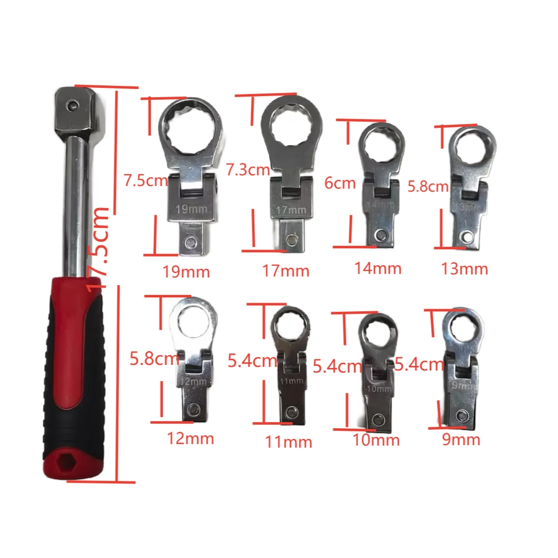 9 pz/set Flex Offset Box Set di chiavi Testa sostituibile Torx Chiave multifunzione regolabile Maniglia Strumenti per lavori meccanici