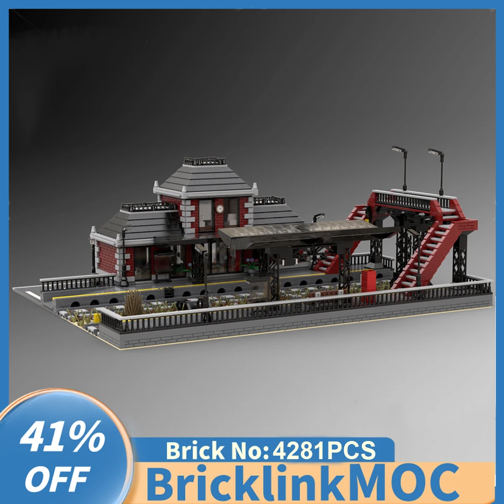 Hot Selling City Street View MOC Modular City Train Station Railroad crossing DIY creative ideas Childrentoy Gift buildingblocks