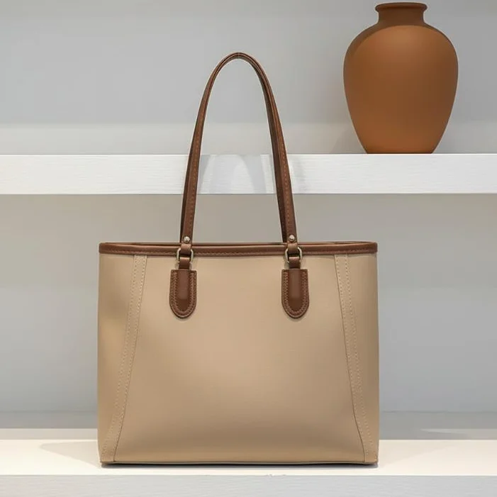 Large Capacity PU Leather Commuting Tote Bag Simple Versatile Women Daily Shoulder Hand Purse