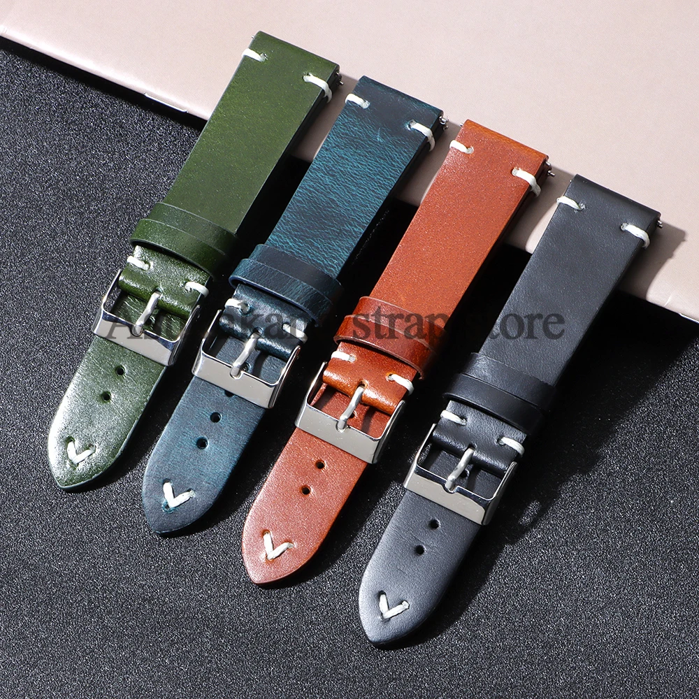 الإفراج السريع اليدوية الرجعية النفط الشمع جلد طبيعي حزام (استيك) ساعة 18 مللي متر 20 مللي متر 22 مللي متر ل Seiko ل أوميغا حزام الساعات الرجال حزام سوار