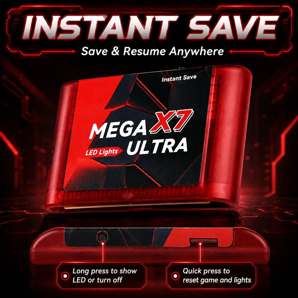 Wkład z lampką LED Instant Save Mega X7 Ultra z instrukcją obsługi do konsoli SEGA GENESIS Mega Drive USA/Japonia/EUR MegaDrive — zdjęcie produktu 6