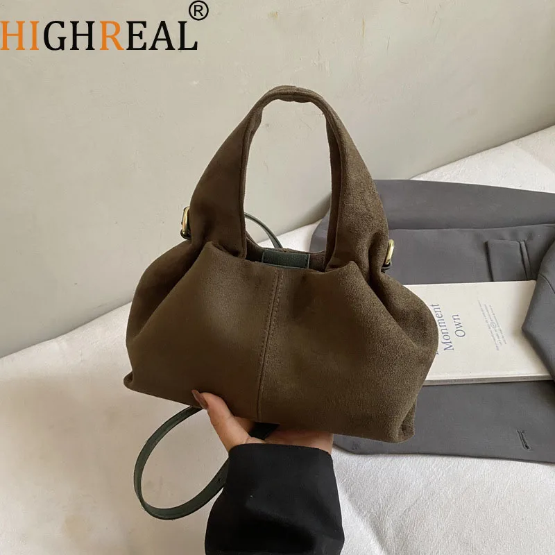 

Сумки через плечо с рюшами для женщин, винтажные женские сумки из искусственной замши, кошельки, роскошная дизайнерская сумка, новый женский клатч