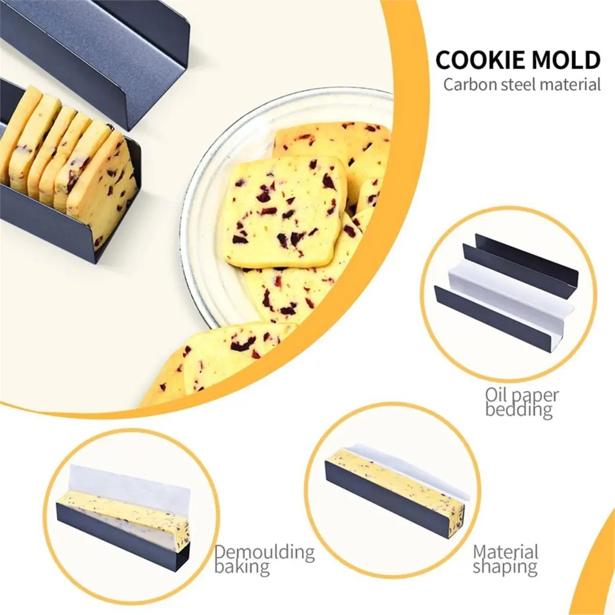 4pcs U-Shape Biscuit Cake Bread Mold, Non-Stick Cranberry Cookie Mold, Rectangular Cookie & Bread Mold for Baking