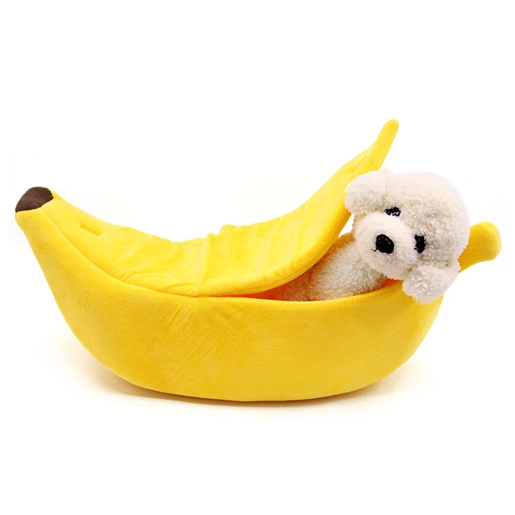 

【】Banana Shape Pet Bed House Warm Cozy Nest Cushion For Dogs Cats Soft Cotton Detachable Easy Clean Yellow S Size