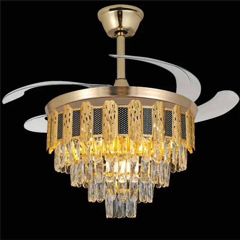 

TINNY Modern Crystal Fan Light Luxury Living Room Restaurant Bedroom StudyVilla LED Ceiling Fan Light Remote Electric Fan Light