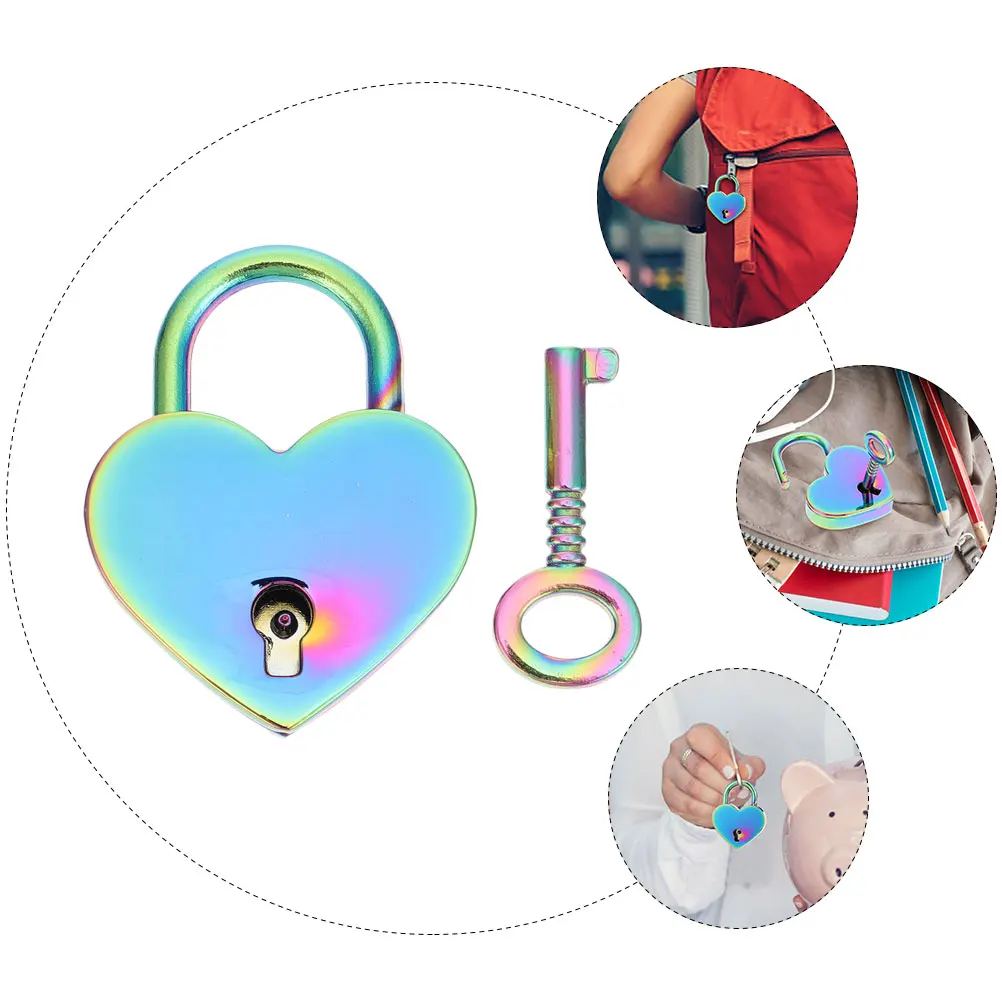 1세트 섬세한 하트 모양 소원 자물쇠 금속 커플 자물쇠 컴팩트 경량 휴대용 자물쇠 서랍 가방 일기 여행용