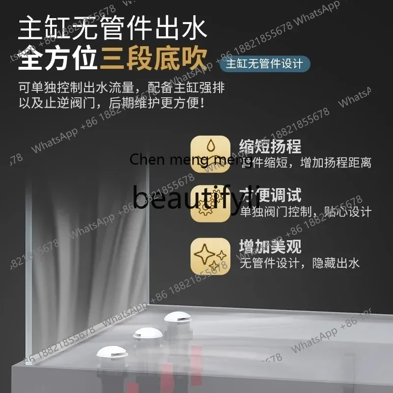 2003Living room large gold crystal ultra-white screen glass bottom filter light luxury ecological custom arowana tank