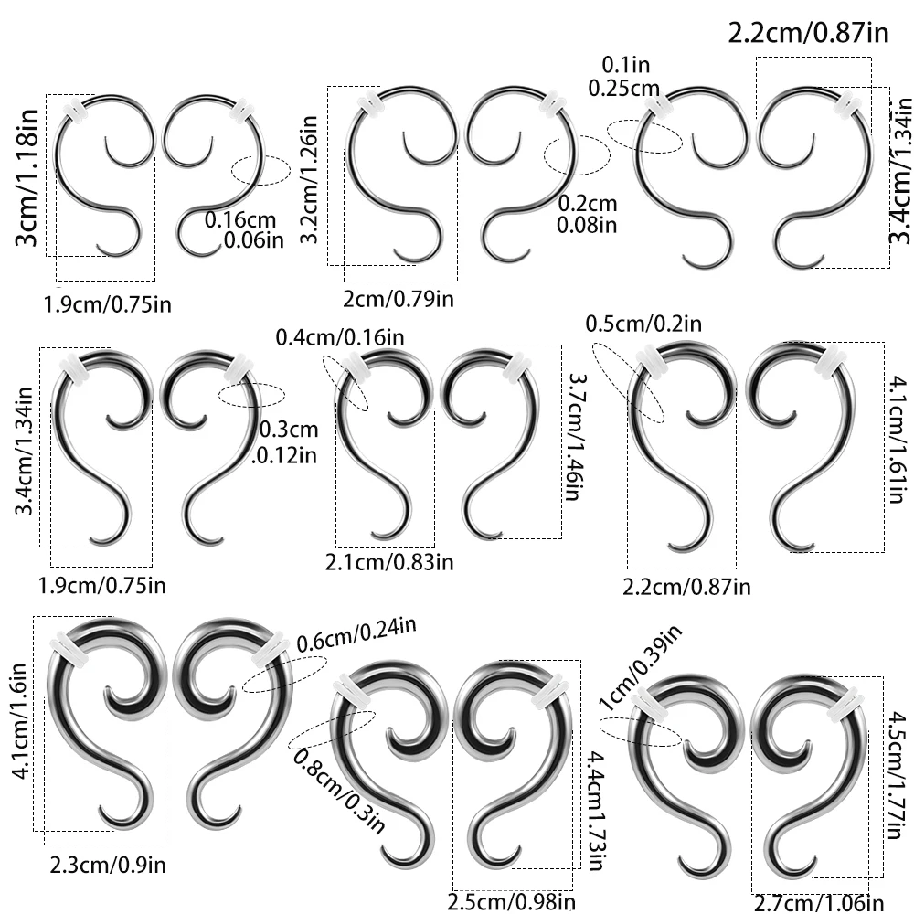 1PC High Quality Stainless Steel S Spiral Hoop Earrings Tunnel Heart Ear Weights 1.6-10MM Expander Ear Holes Piercing Jewelry