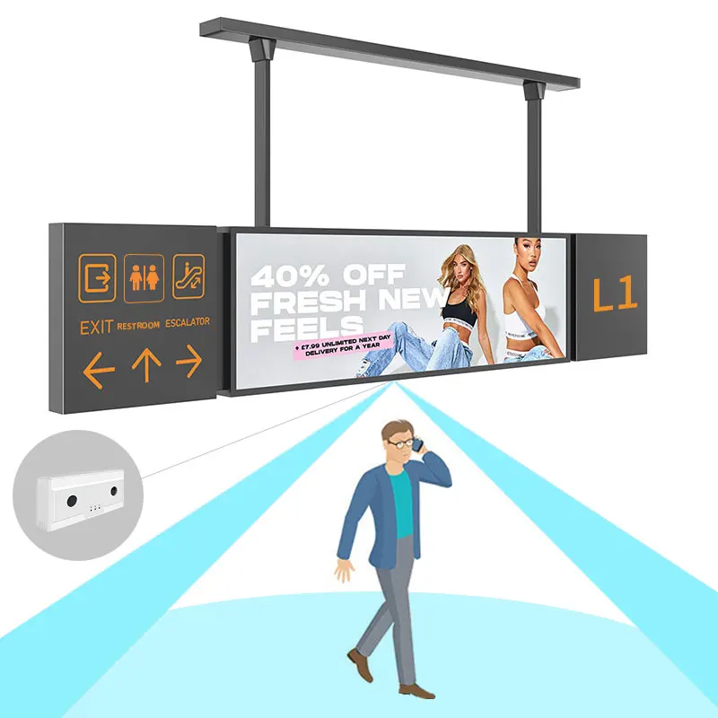 

Custom Hanging Digital Signage Dual Sided Stretched bar Lcd Display with People Counter Sensor System for Business Shopping Mall