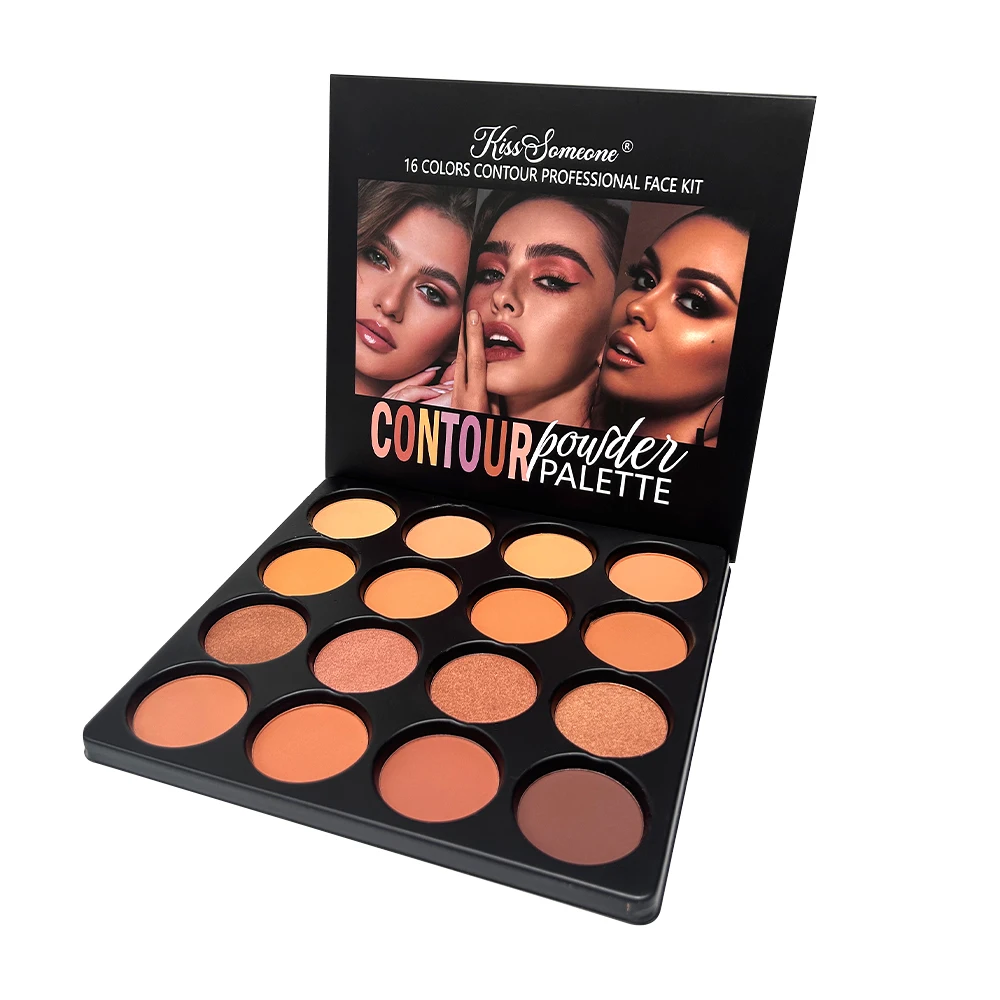 Plaque de contour anti-cernes, 16 types de palette de poudre de maquillage combinée de modifier de couleur moyenne à foncée, couvrant les cercles noirs