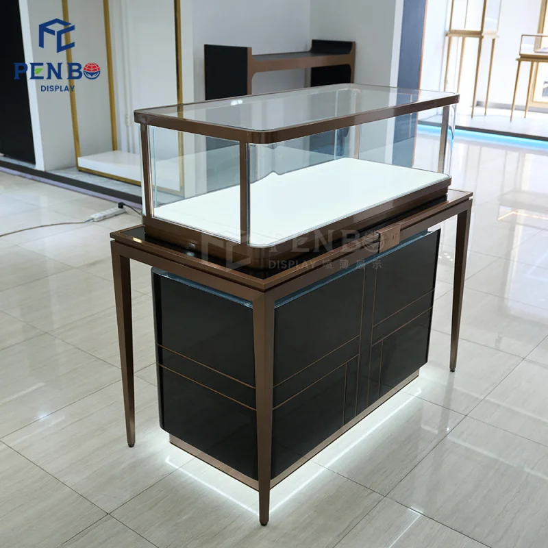 custom.Luxury Jewelry Showcase Display High Transparency Glass Tower Showcase Rotating Jewelry Showcase Showroom and Sh