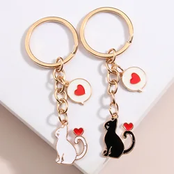 Cute Enamel Keychain Heart Cat Key Ring Animal Key Chains Valentine's Day Gifts For Couple Lovers DIY Handmade Simple Jewelry