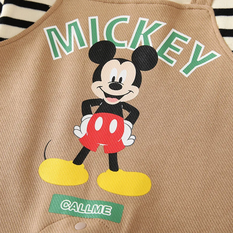 Disney Autumn Baby Boy Romper Cartoon Mickey Mouse splice Long Sleeve Newborn Jumpsuit Kid Outfit Clothes