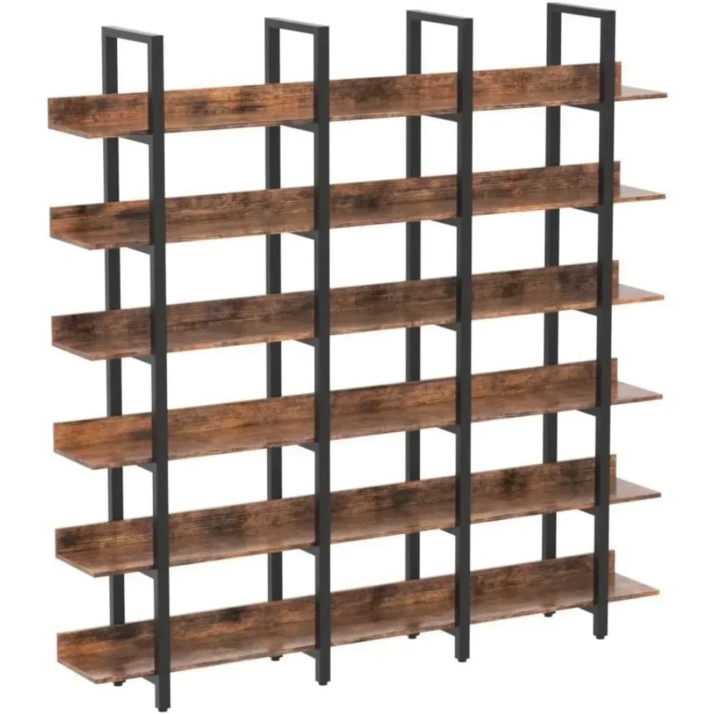 Bookshelves Triple Wide 5 Tiers Large Open Shelves, Etagere Bookcases with Back Fence for Home Office Decor