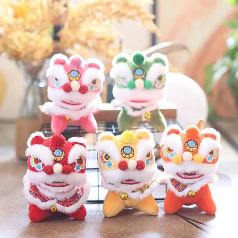 Chinese Lion Dance Plush Keychain Cute Traditional Mascot Doll Soft Stuffed Pendant For Bag Backpack Decoration New Year Gifts