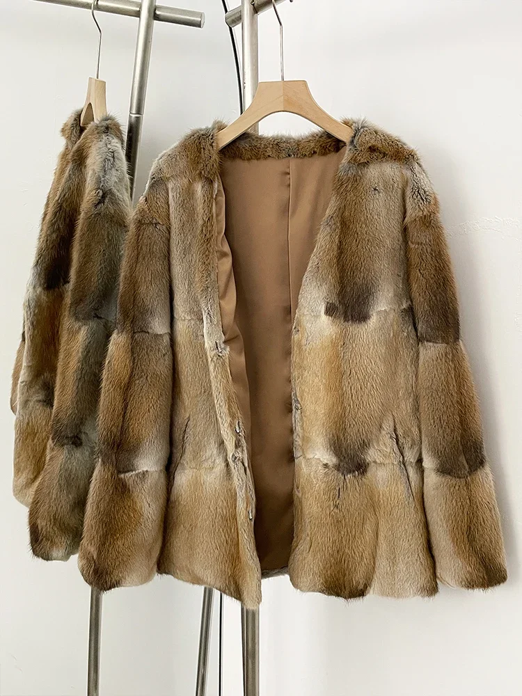 Femmes hiver col en v haut vêtements femme de luxe réel manteau de fourrure de vison veste chaude fourrure naturelle manches longues manteau vêtements d'extérieur dame