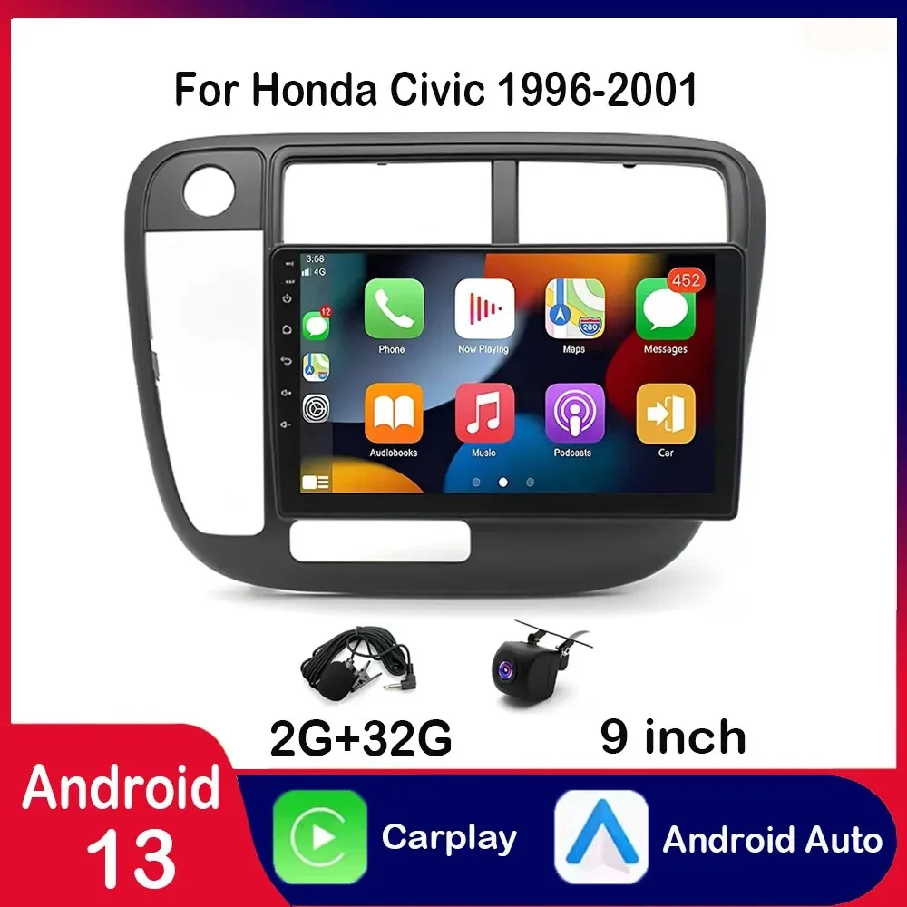 

Android 13 Car Stereo GPS Navi Radio WiFi BT Carplay 2G+32G Compatible for Honda Civic 1996-2001