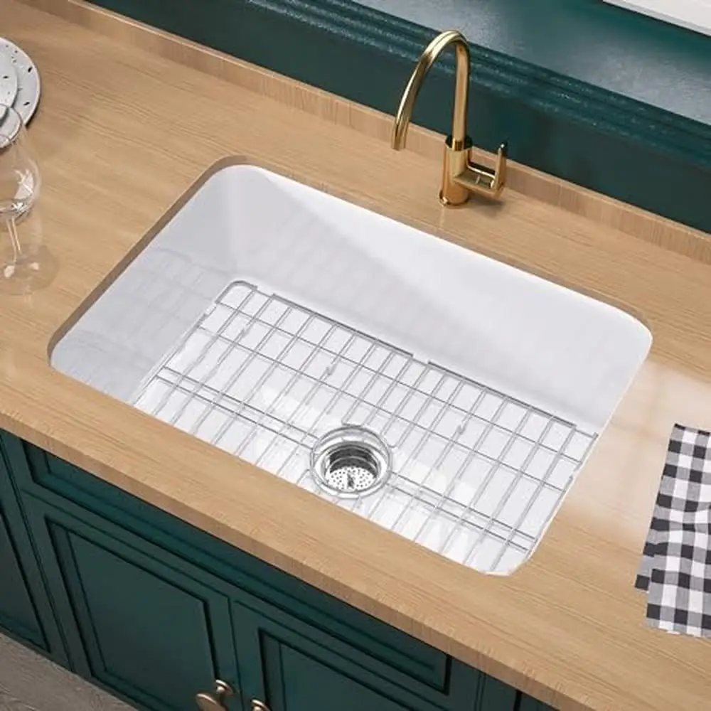 White Fireclay Kitchen Sink 27 Inch Dual Mount Single Bowl 27