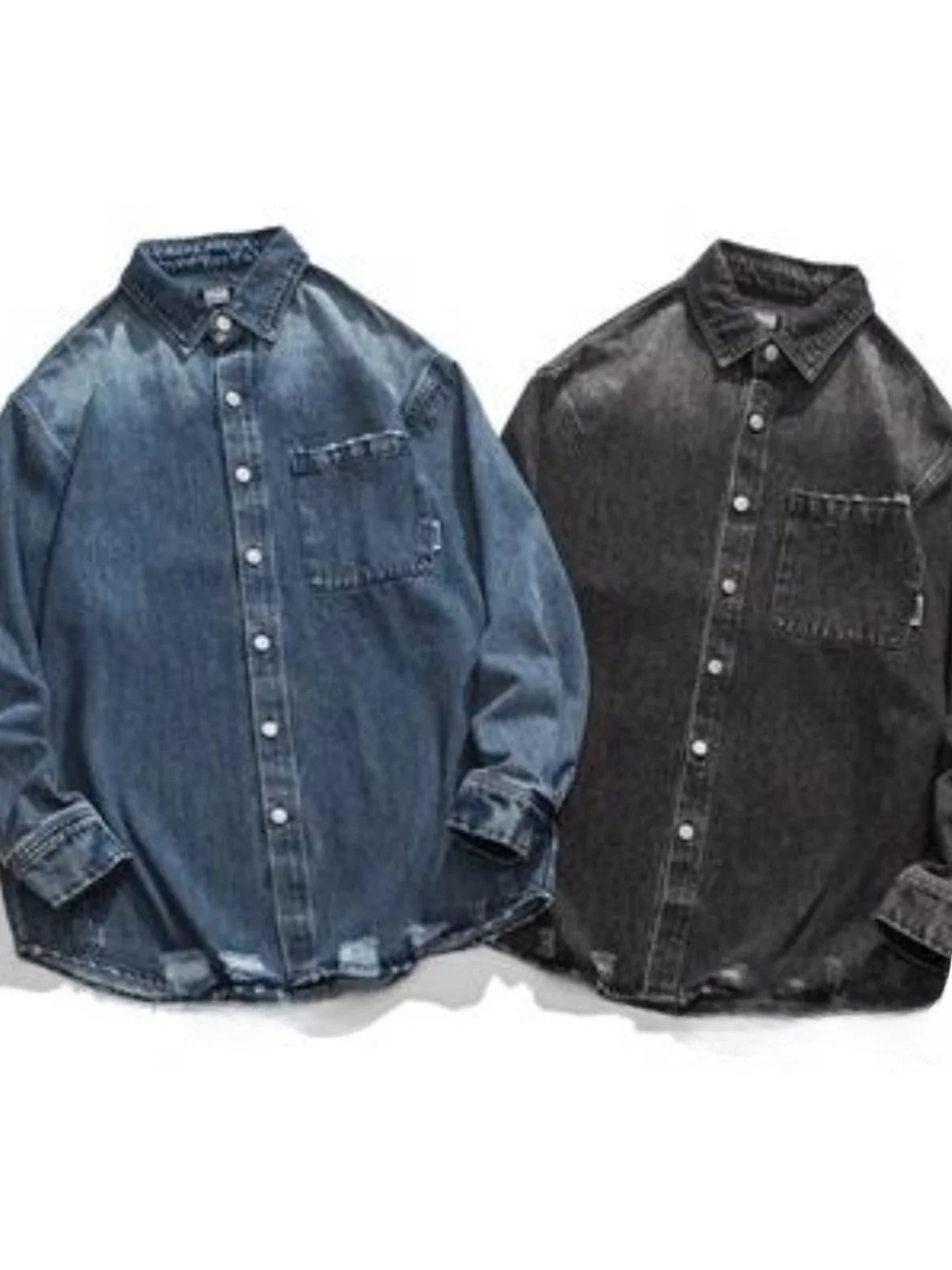 

American Retro Waed Denim Long Sve Casual Loose irt Top for Men And Women Couple Outerwear Summer Regular Thin