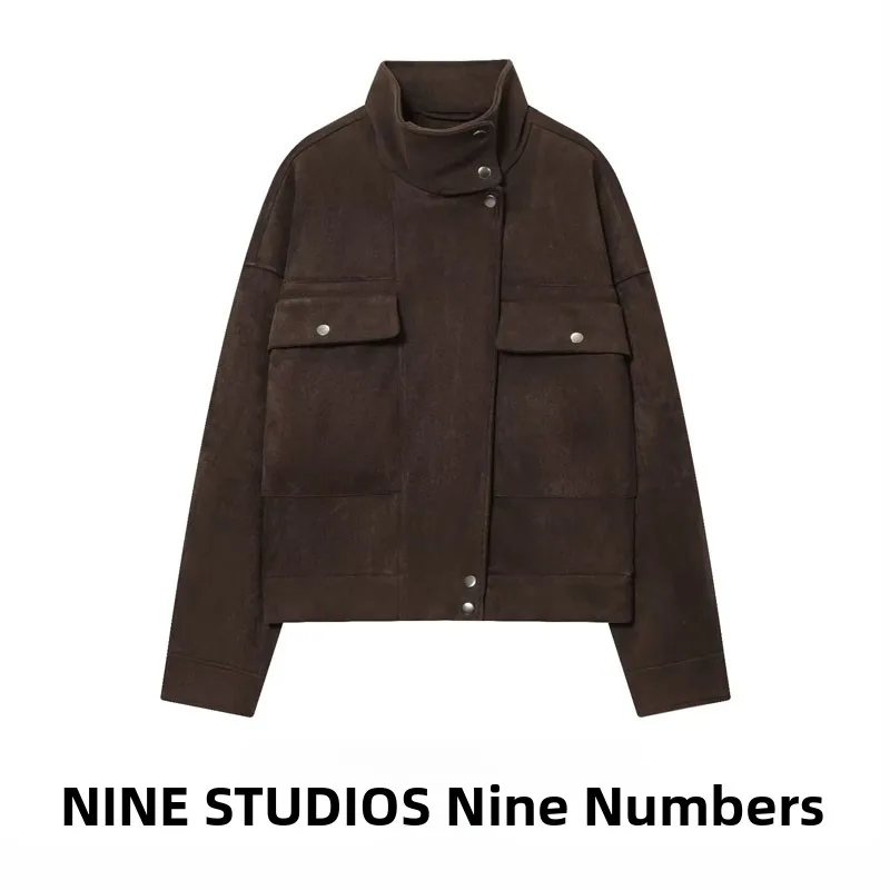 

NINE ZAR женская свободная верхняя одежда из искусственной замши с высоким воротником и длинной застежкой на пуговицы в европейском стиле, молодежная женская одежда