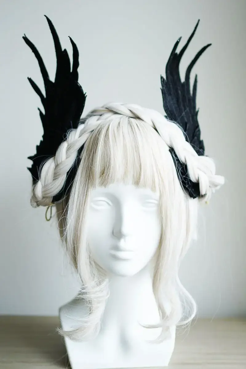 Halloween Cosplay Feather Angel Wing Hair Clips Lolita Barrette Hairpin Lolita Anime Hair Accessories Anime Black White Headwear