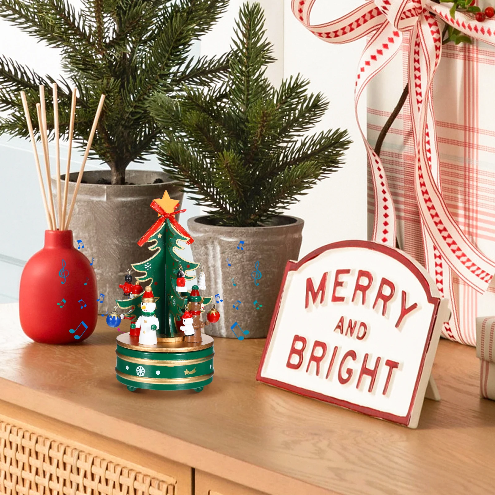 

Wooden Music Christmas Tree Rotating Decoration Holiday Gift Home Decor Christmas Wooden Decoration Craft Melody Ornament Xmas