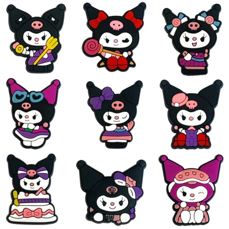 9Pcs/Set Sanrio Kuromi Series Shoe Charms for Clogs Bubble Slides Sandals PVC Shoe Decorations Buckle Accessories for Teen