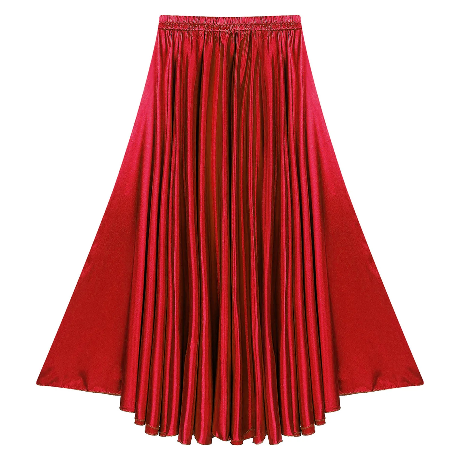 Womens Spaanse Flamenco Bull Dance Rok Satijnen Swing Rok Dans Oefenen Podium Performance Kostuum Ruffle Maxi Rok Dancewear