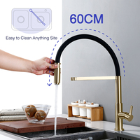 Brushed Gold Kitchen Faucet Hot And Cold Water Tap Black Hose Matte Gold Spout Sink Mixer Made Of Lead Free Copper