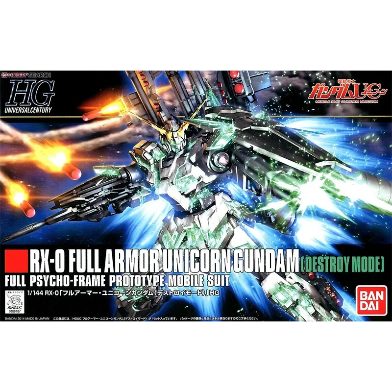 Original Genuine HGUC 1/144 RX-0 FULL ARMOR UNICORN GUNDAM DESTROY MODE Bandai Anime Model Toys Action Figure Gifts Collectible