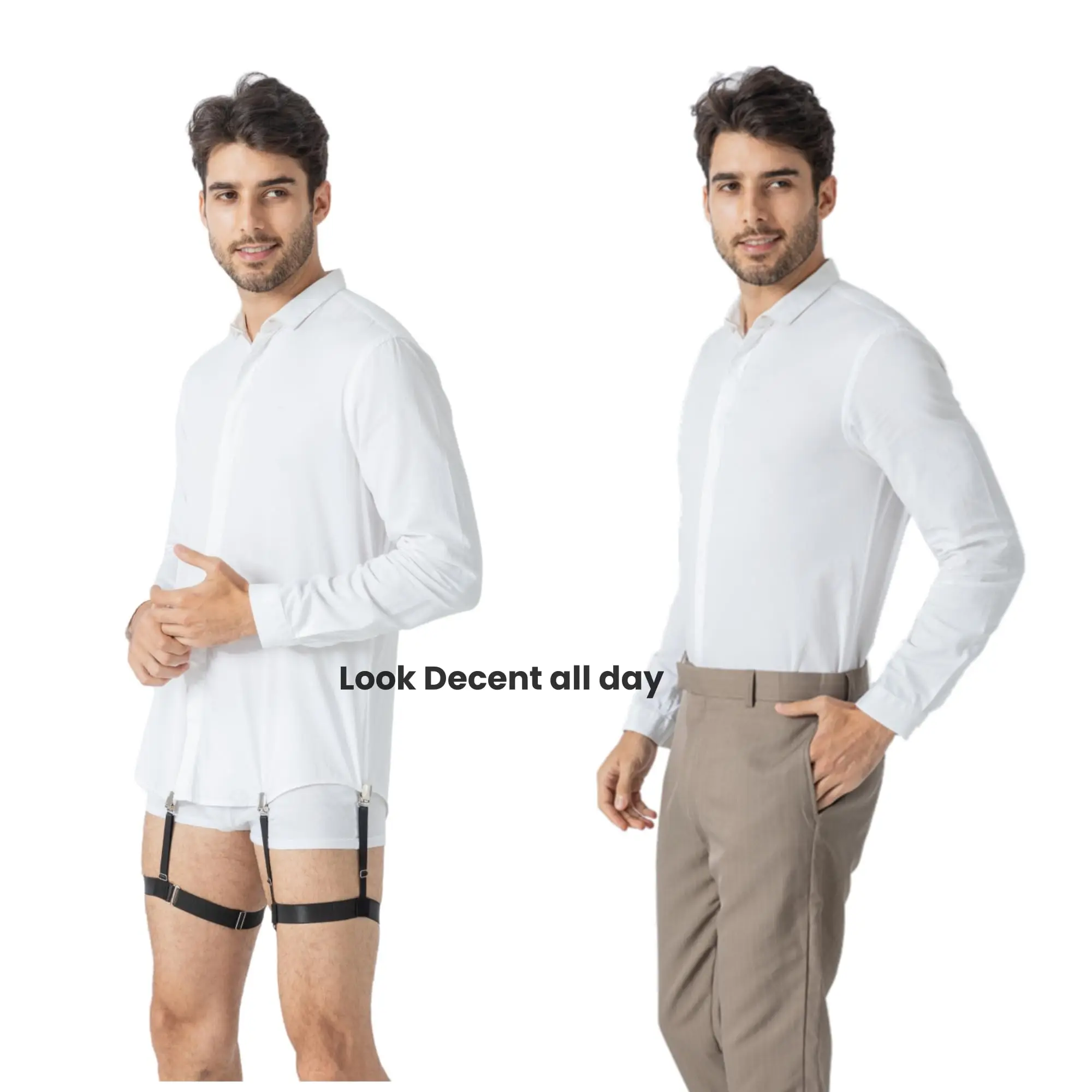 Suporte de camisa ajustável, 2 peças, antiderrapante, cinto elástico, suportes de camisa com braçadeiras de travamento antiderrapantes para homens e mulheres