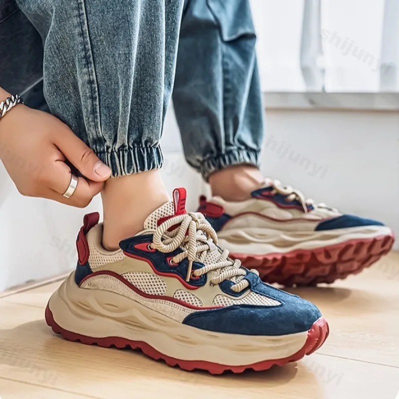 

Мужская модная трендовая повседневная спортивная обувь на толстой подошве, осень 2024, новые сетчатые дышащие удобные универсальные низкие кроссовки на массивном каблуке