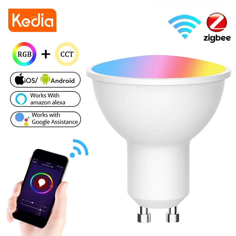 Kedia Tuya  GU10 Zigbee And Wifi Led Light Bulbs 4W RGBW Smart Home  Smartlife APP Remote Control For Google Home Alexa Alice