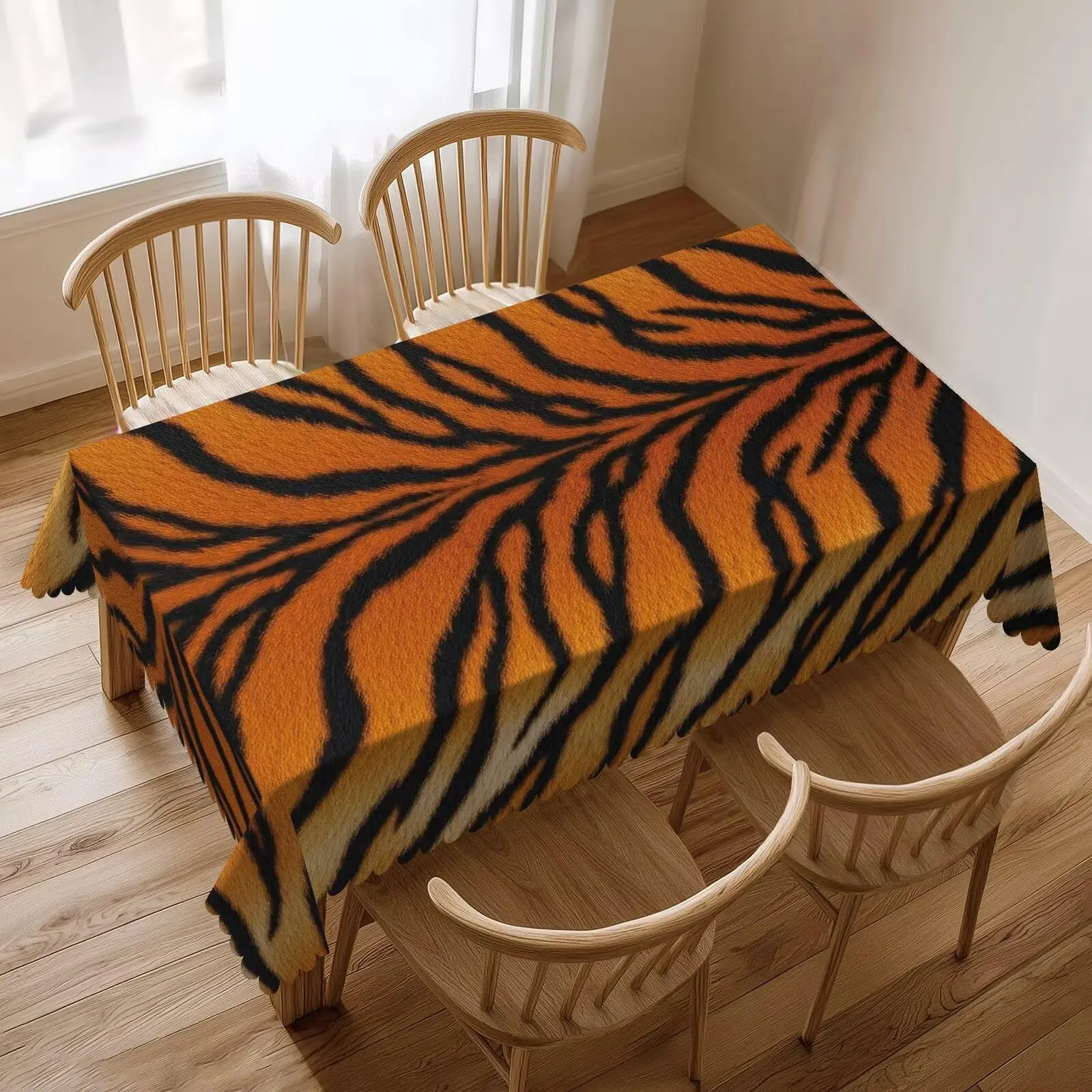 Tiger Print Tablecloth Wildlife Tiger Skin Brown Black Tiger 2d print Rectangle Table Cloth Rectangular Washable Table Cover