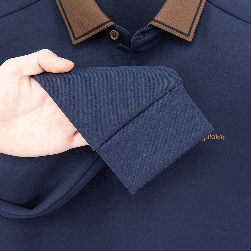 Men's Polo Shirt Long Sleeve Luxury Brand Autumn Winter Lapel Collar Button Business Casual Classic Office Warm T-shirt Menswear