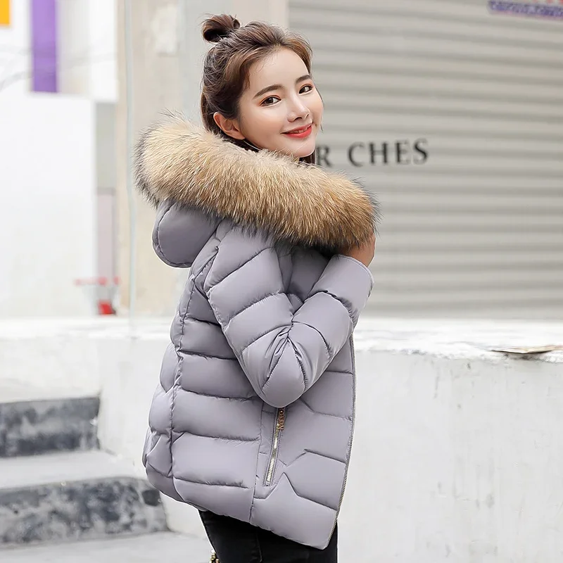 Ladies Winter Coat Women Down Cotton Hooded Jacket Woman Casual Warm Outerwear Jackets Female Girls  Fur Collar Clothes L611