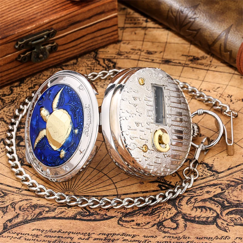 Retro-Taschenuhr mit Meeresschildkröten-Motiv, Quarzwerk, „Castle in the Sky“-Musikuhr mit Anhängerkette, Geschenk – Detail 4