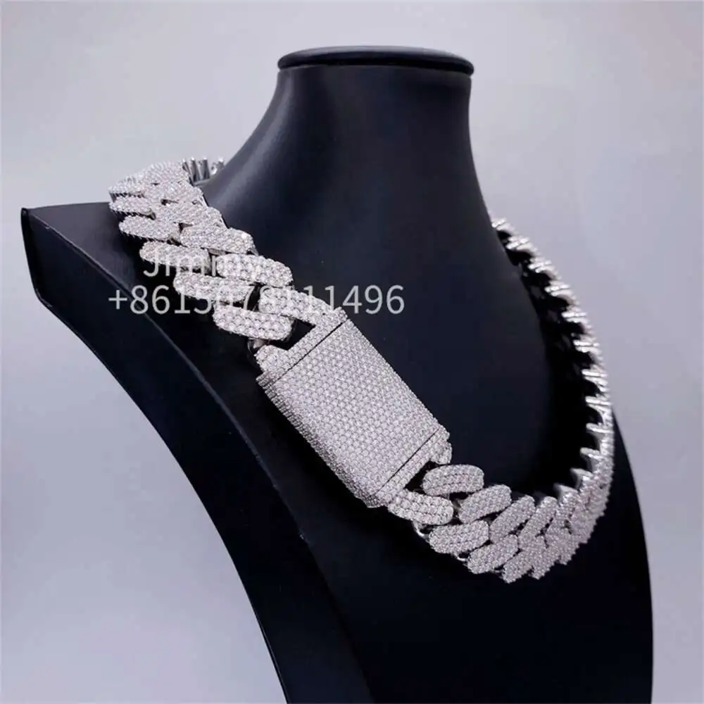 Zuanfa Jewelry Customized 23mm Width Heavy Iced Out Jewelry Bust Down Moissanite Diamonds Cuban Link