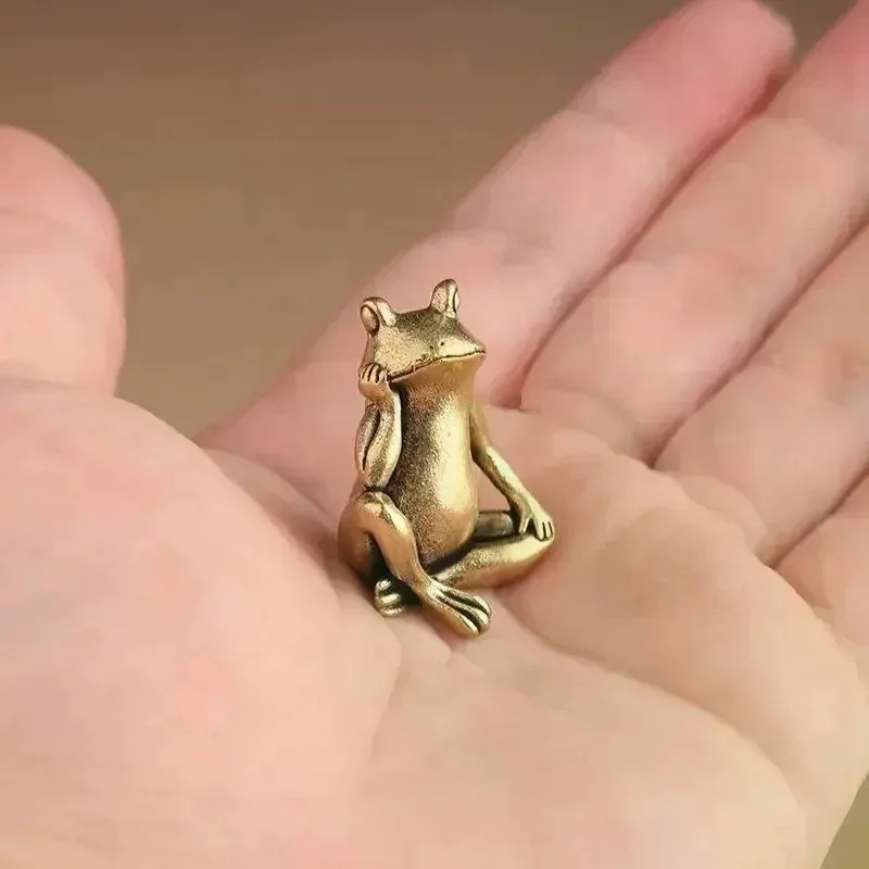 Messing-Traumfrosch-Miniaturfiguren, Vintage, handgefertigt, niedliche Tierornamente, Heimdekoration, Wohnzimmer-Desktop-Dekoration, Kunsthandwerk