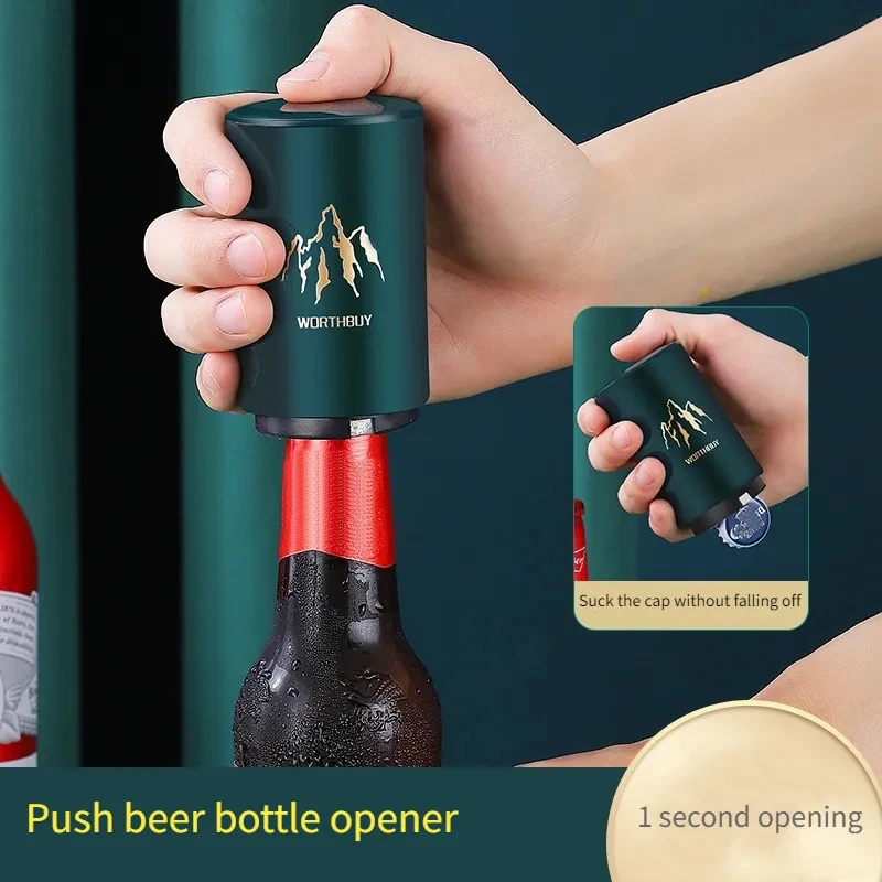 Stainless Steel Beer Bottle Opener Kitchen Creative Magnetic Automatic Press Lid Opener Tool Portable Bar Gadget Accessories