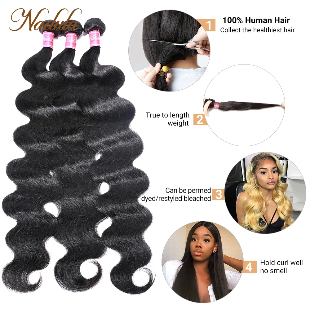 Nadula Hair 28 Inch 30 Inch Long Brazilian Body Wave Hair 3 Bundles Brazilian Hair Weave Bundles 100% Remy Human Hair Body Wave image 3